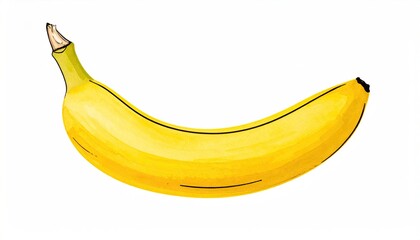 Digitally rendered curved yellow fruit with brown stem on a white background