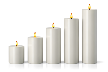 White candle, small to tall, isolated on white or transparent background

