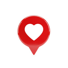 Red heart shaped location pin icon with a cutout heart isolated on transparent background