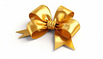 A gleaming, golden bow, meticulously crafted, sits against a pristine white backdrop