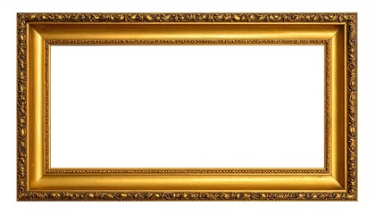 Ornate, golden picture frame, rectangular in shape, with a white center