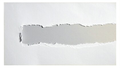 White torn paper reveals a grey background, textured edges. Simple and abstract design