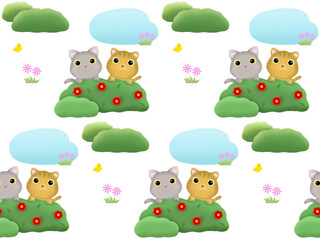 草原のネコのシームレスパターン　K-1'