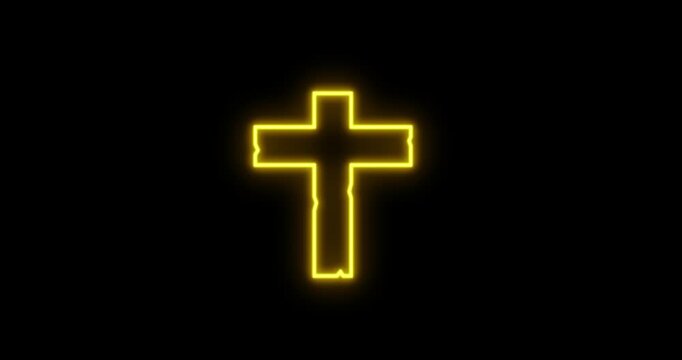 Neon Cross Glowing in the Dark. - Powered by Adobe