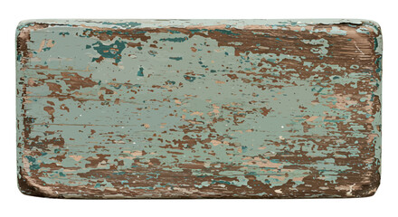 Distressed Wood Block with Faded Green Paint and Weathered Texture.