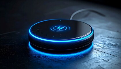 Futuristic, glowing disc device