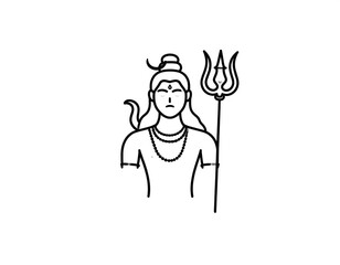 Line art depiction of a Hindu deity, holding a trident