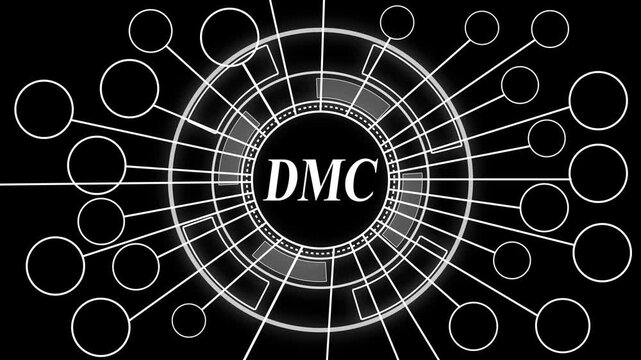 Futuristic dmc data visualization graphic with abstract connections on black background