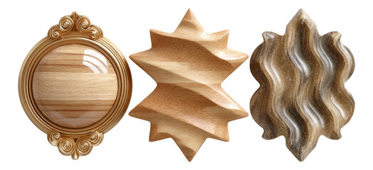Decorative Wooden Elements Isolated on Transparent Background