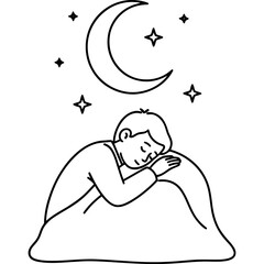 A peaceful night's sleep under a starry sky, a person peacefully sleeping embraced by a blanket