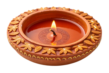 Diwali diya oil lamp isolated on white or transparent backgroun