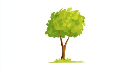 Single green tree with lush foliage and branches, an isolated plant illustration ideal for summer nature design or ecology vector graphics on a white background
