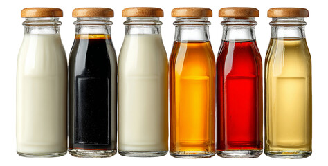 Assorted Bottles of Liquid on Transparent Background Isolated Display