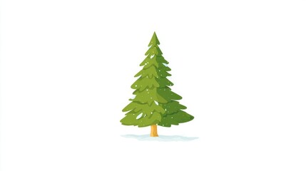 Fototapeta premium A detailed illustration of a green evergreen tree with a light brown trunk, isolated on white.