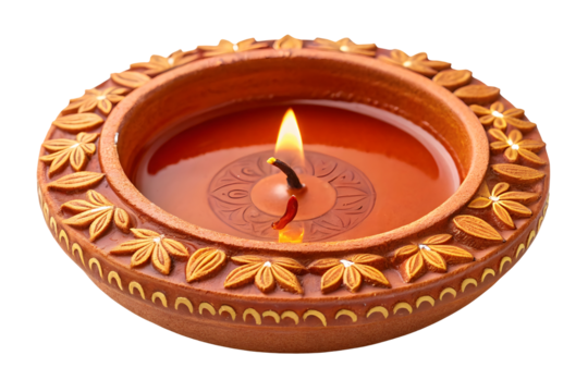 Diwali diya oil lamp isolated on white or transparent backgroun