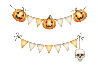 Vector art of halloween pumpkin garland and skull decoration