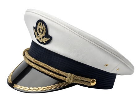 Captain's hat isolated on white or transparent background