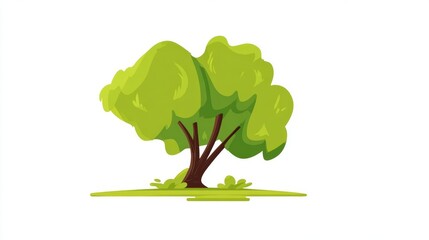 Obraz premium Illustration of a tree with green leaves and a brown trunk on a white background.