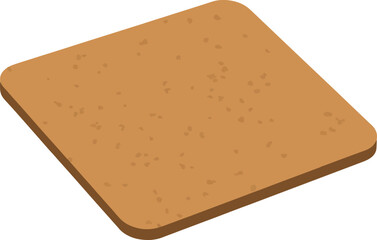 Deliciously simple flat isometric illustration of a square brown cookie with subtle details and texture.