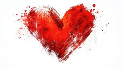 Red Love Heart Made of Rough Strokes, Isolated Over a White Background.