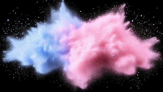 Exploding pastel powder clouds of pink and blue