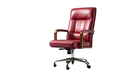 Red leather office chair on a transparent background