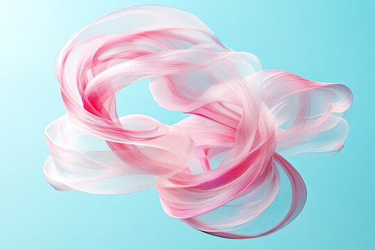 Pink and white swirling fabric against a light blue