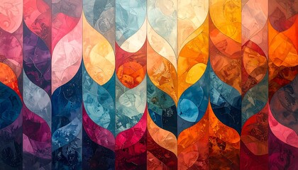 Abstract composition of vertical, colorful petal-like shapes