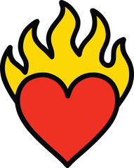 Red Heart With Yellow Flames On Transparent Background love fire