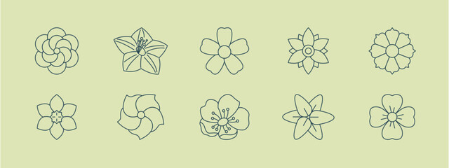 Simple of 10 flower icons set. Outline icons concept. Simple vector illustration in modern thin line style.