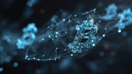 Blockchain Network and Digital Bitcoin Concept – Futuristic Glowing Illustration