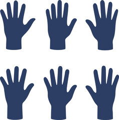 Six Blue Hands Spread Open On A White Background vector