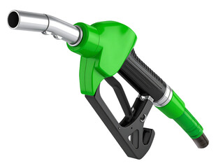 green fuel pump nozzle isolated on white background