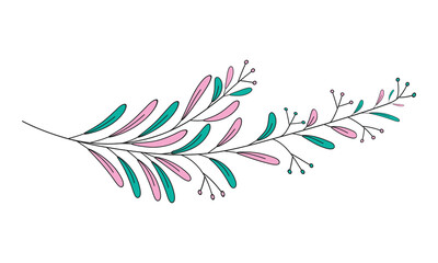 Green and Light Pink Floral Botany Branch Spring Blossom Petal Doodle Tree Leafy Decorative Illustrator Art