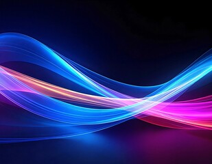 A vibrant wave of light cascades through the air, blending hues of blue, pink, and yellow, creating a mesmerizing display of color and movement.