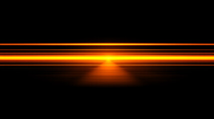 Sharp glowing horizontal orange laser light stripe on transparent background ideal for tech style overlays modern decoration and directional energy effects in design.