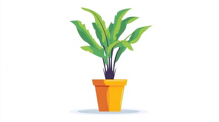 A vibrant illustration of a potted plant with long, green leaves, set against a clean white background.