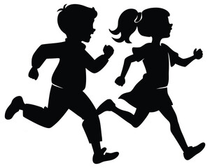 Child silhouette running in side view PNG with playful motion on transparent background  