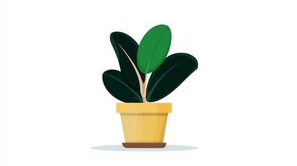 Illustration of a potted plant with large, dark green leaves and a yellow pot.