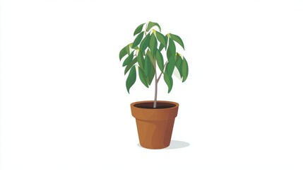 Illustration of a potted plant with green leaves.
