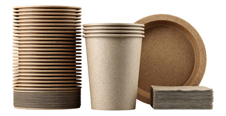 Collection of Eco-Friendly Disposable Tableware on Transparent Background