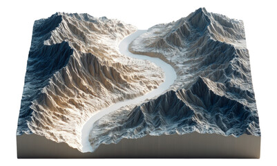 Isolated Mountain Landscape with River on Transparent Background