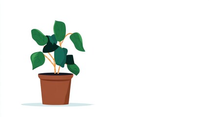 Animated illustration of a green houseplant in a brown pot swaying gently on a white background.