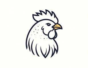 Obraz premium Line art rooster head profile, white plumage, dark outline
