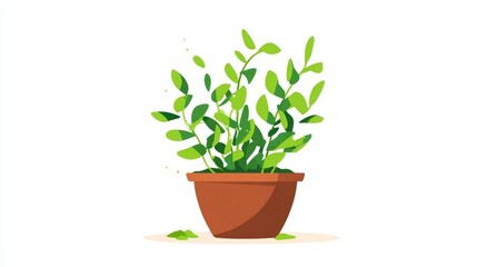 White background shot of a small potted ficus houseplant with vibrant green leaves in a flowerpot displaying nature's life and growth