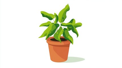 A vibrant illustration of a potted plant with lush green leaves, set against a clean white background.