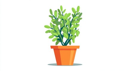 A vibrant green leafy plant growing in a simple orange terracotta pot on a white background, illustrated in a cartoon style.