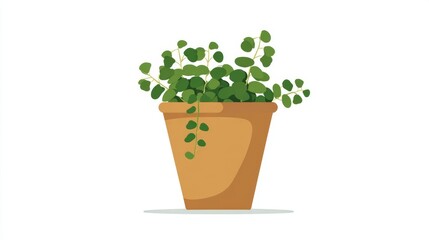 Obraz premium A detailed illustration of a potted plant with green leaves, in a brown pot, isolated on white.