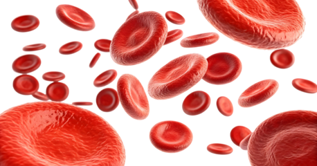 Red blood cells microscopic view isolated on white or transparent background
