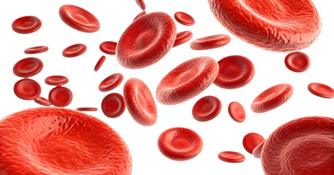 Red blood cells microscopic view isolated on white or transparent background